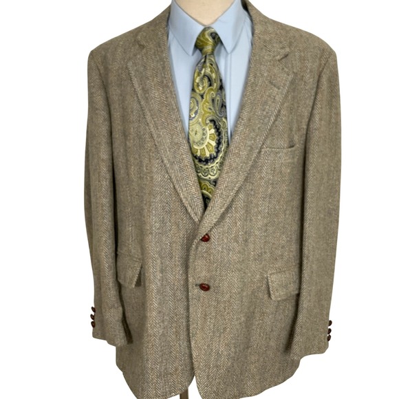 Harris Tweed Blazer Men 46R Brown Multi Woolen Square Herringbone Sport Jacket - Picture 1 of 13